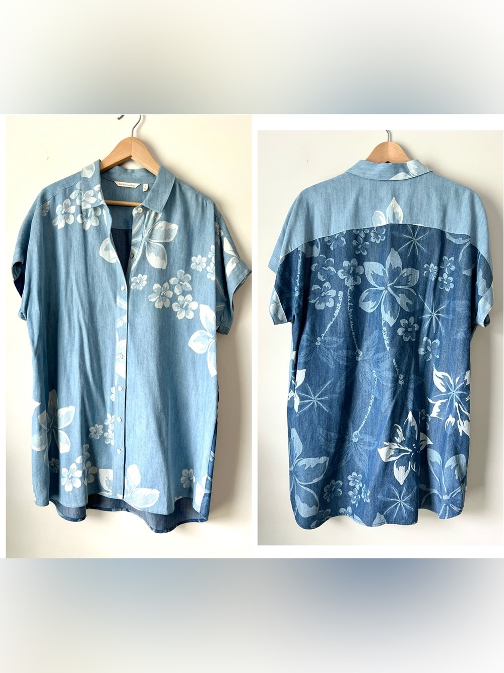 Soft Surroundings Floral Tencel Lyocell Chambray Tunic Shirt Size Large L